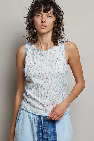 POL Seam detail Floral Round Neck Ribbed Tank - Glamourous Grace