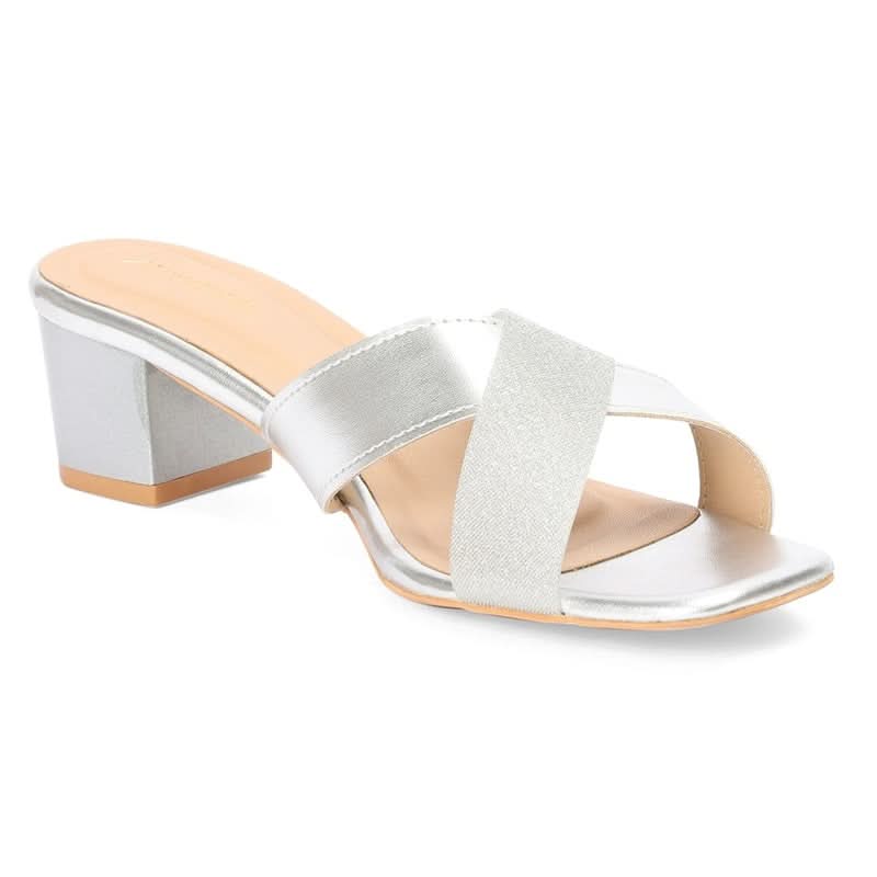 Clara - Silver Block Heels - Glamourous Grace