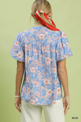 Umgee Floral Button-Front Short Sleeve Shirt - Glamourous Grace