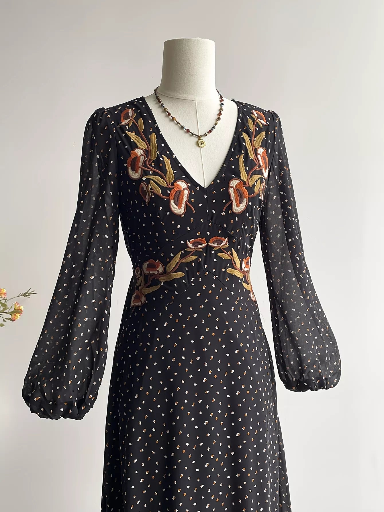 Plus Size Floral Embroidered Polka Dot Maxi Dress - Glamourous Grace
