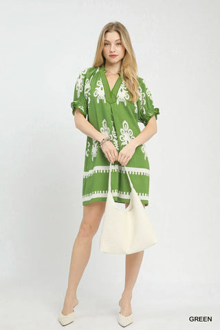 Umgee Two Tone Border Print Mini Dress - Glamourous Grace