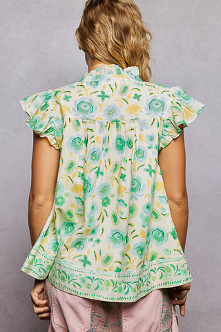 POL Tassel Tied Floral Flutter Sleeve Blouse in Mint - Glamourous Grace