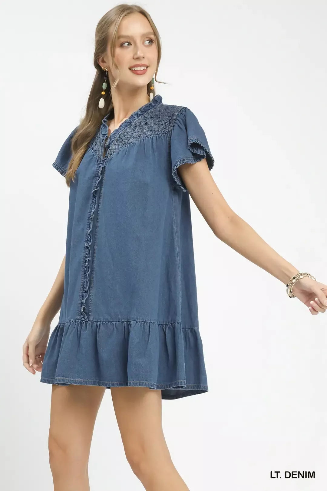 Umgee Ruffled Washed Denim Dress - Glamourous Grace