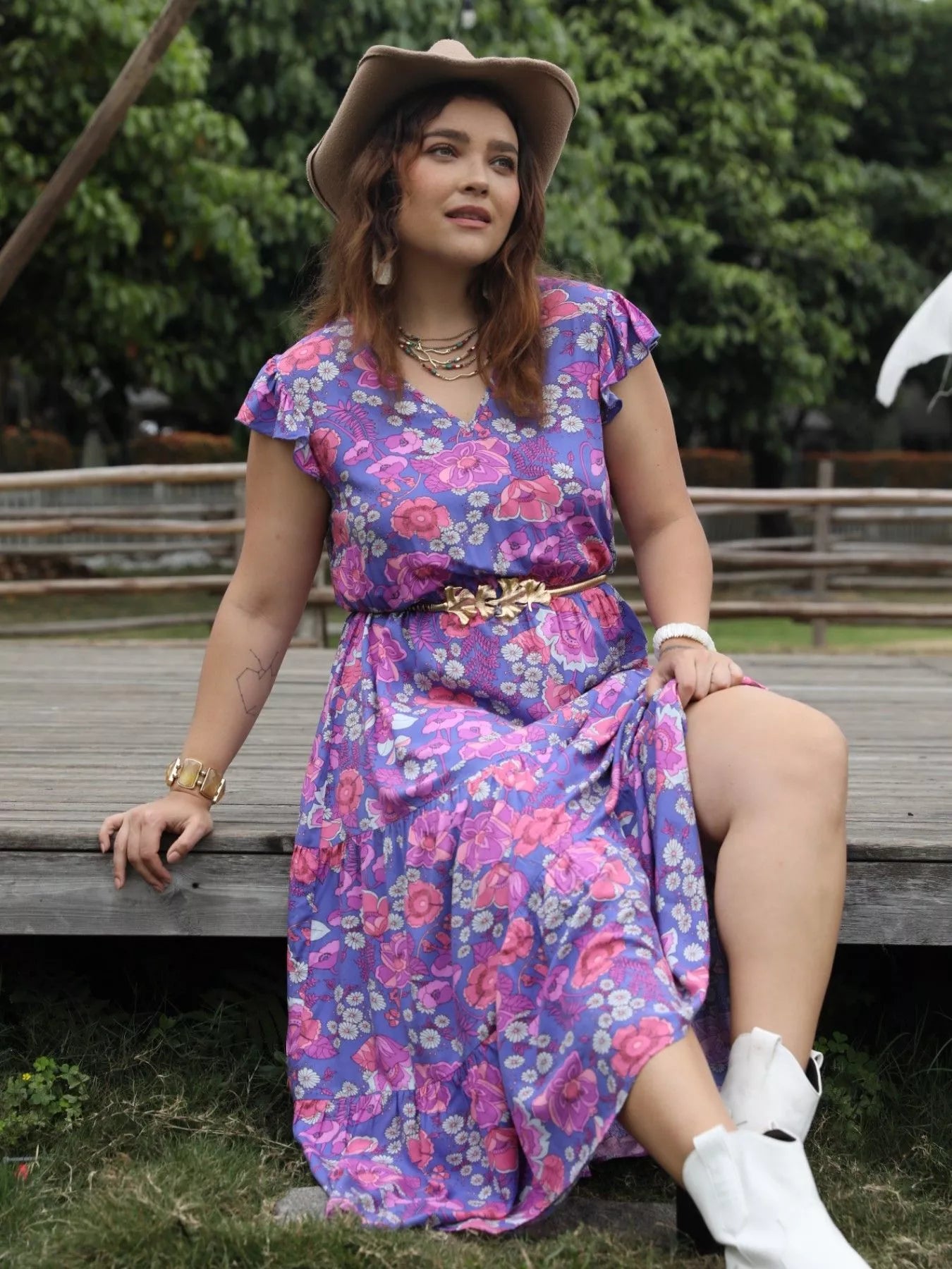 Plus Size Floral Print Tiered Maxi Dress - Glamourous Grace
