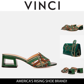 The Palma Green Glitter Leather Block Heel Women Sandal - Glamourous Grace