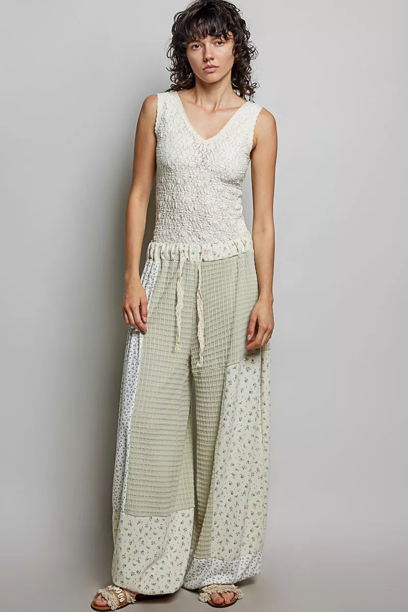 POL Patchwork Mixed Knit Wide Leg Pants - Glamourous Grace