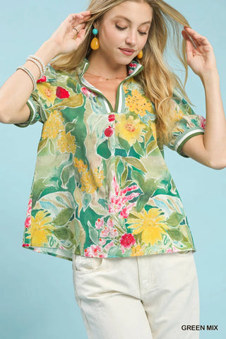 Umgee Jacquard Bloomscape Print Top - Glamourous Grace
