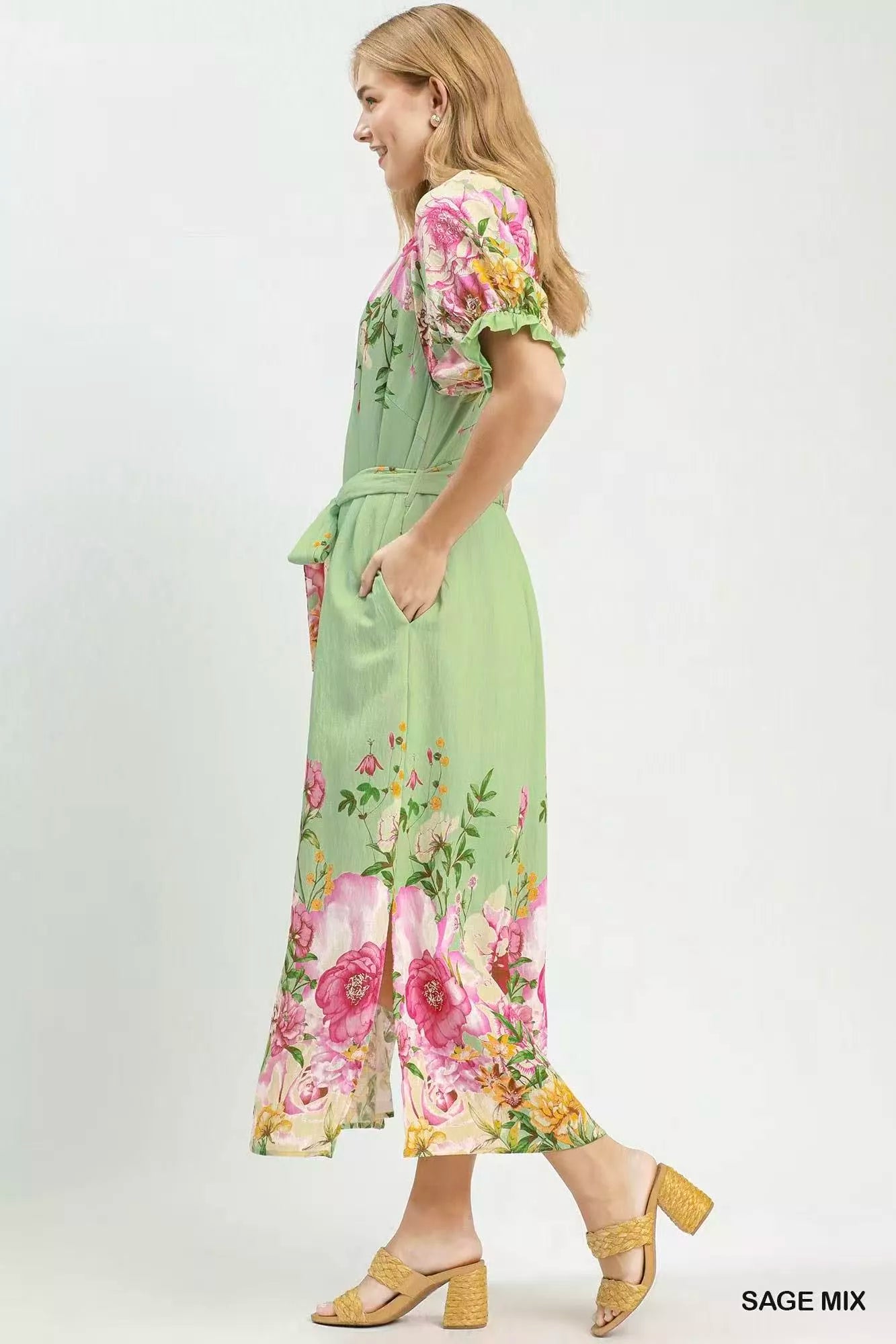 Umgee Mix Floral Border Print Midi Dress - Glamourous Grace