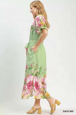 Umgee Mix Floral Border Print Midi Dress - Glamourous Grace