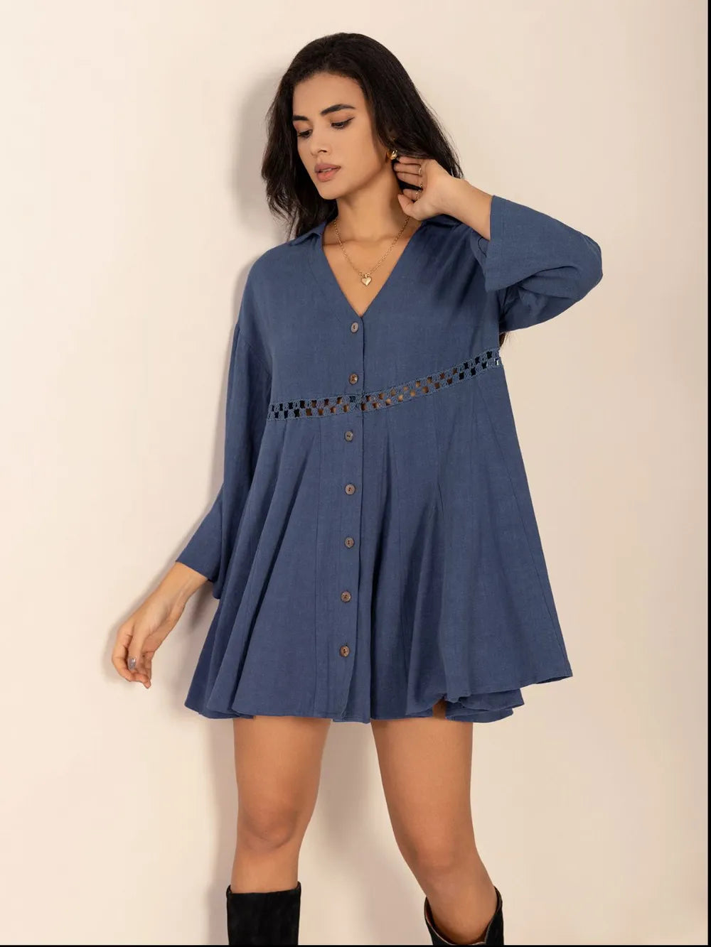 Cutout Johnny Collar Long Sleeve Mini Dress - Glamourous Grace