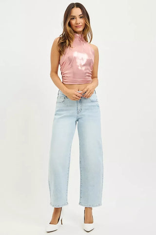RISEN High Rise Crop Barrel Jeans