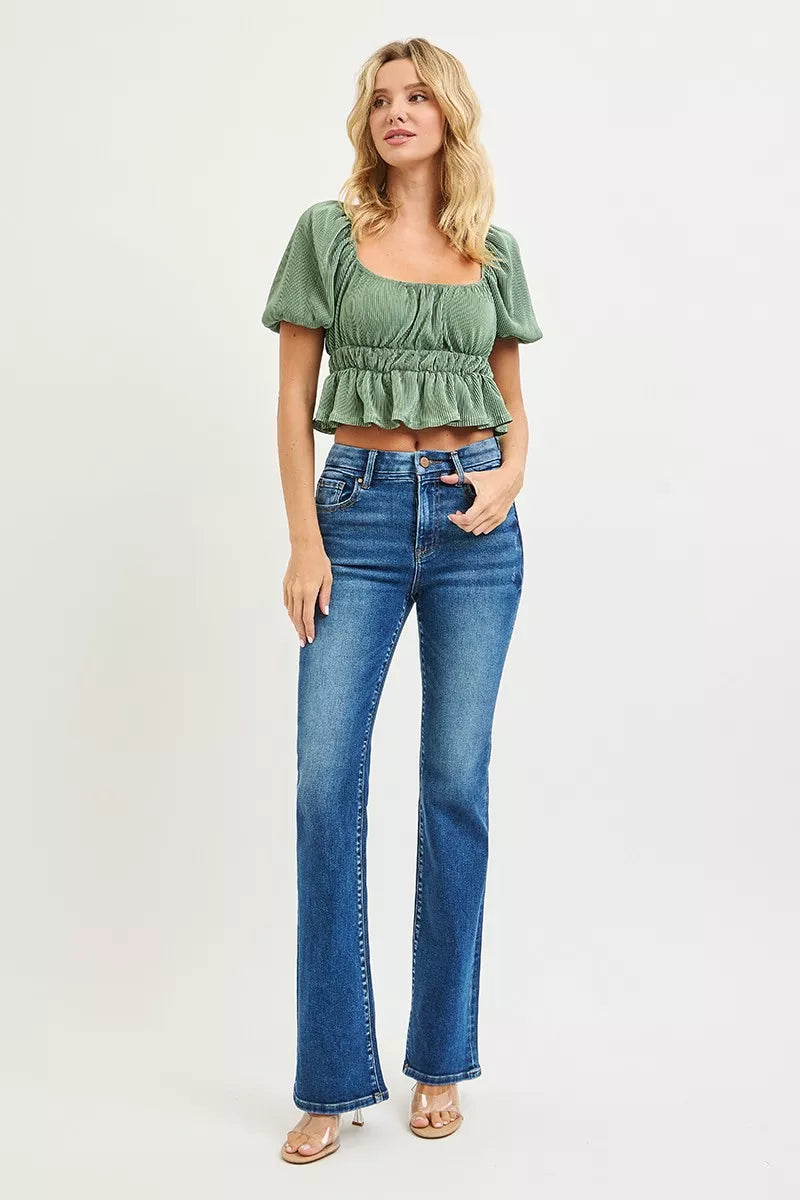 RISEN High Rise  Bootcut Jeans With Distressed Details - Glamourous Grace
