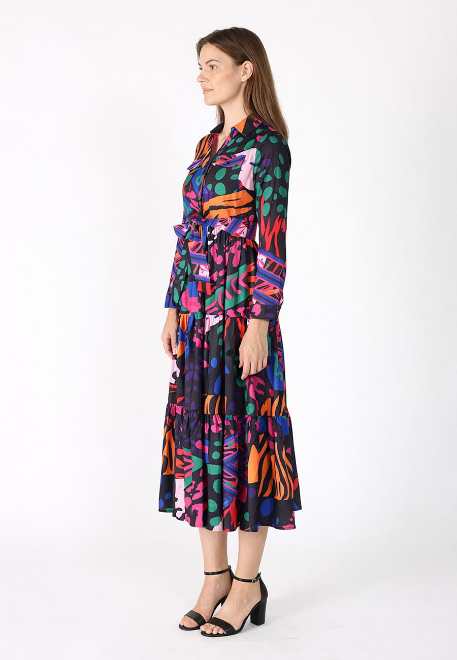 Abstract Print Full Sleeve Long Dress - Glamourous Grace