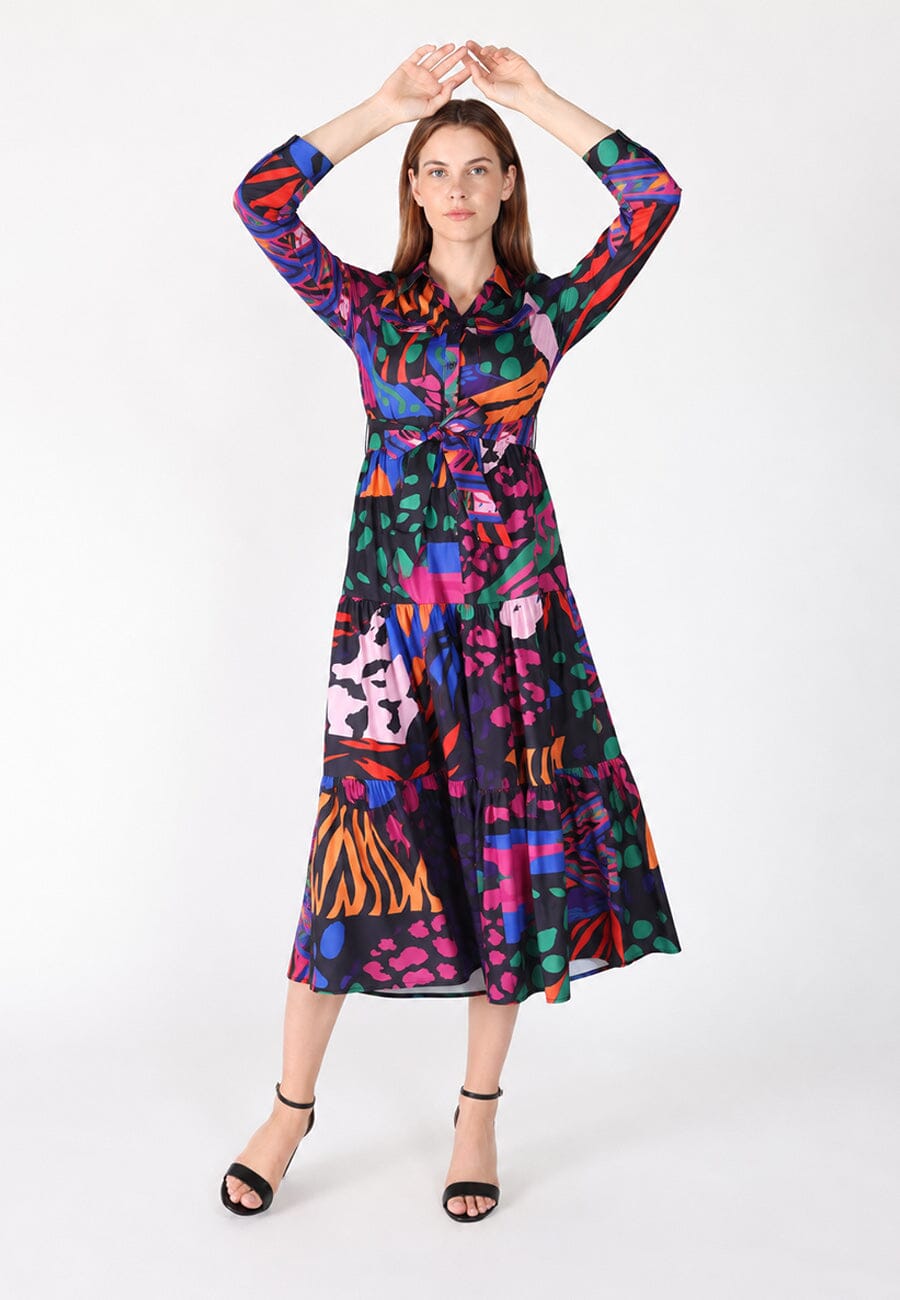 Abstract Print Full Sleeve Long Dress - Glamourous Grace