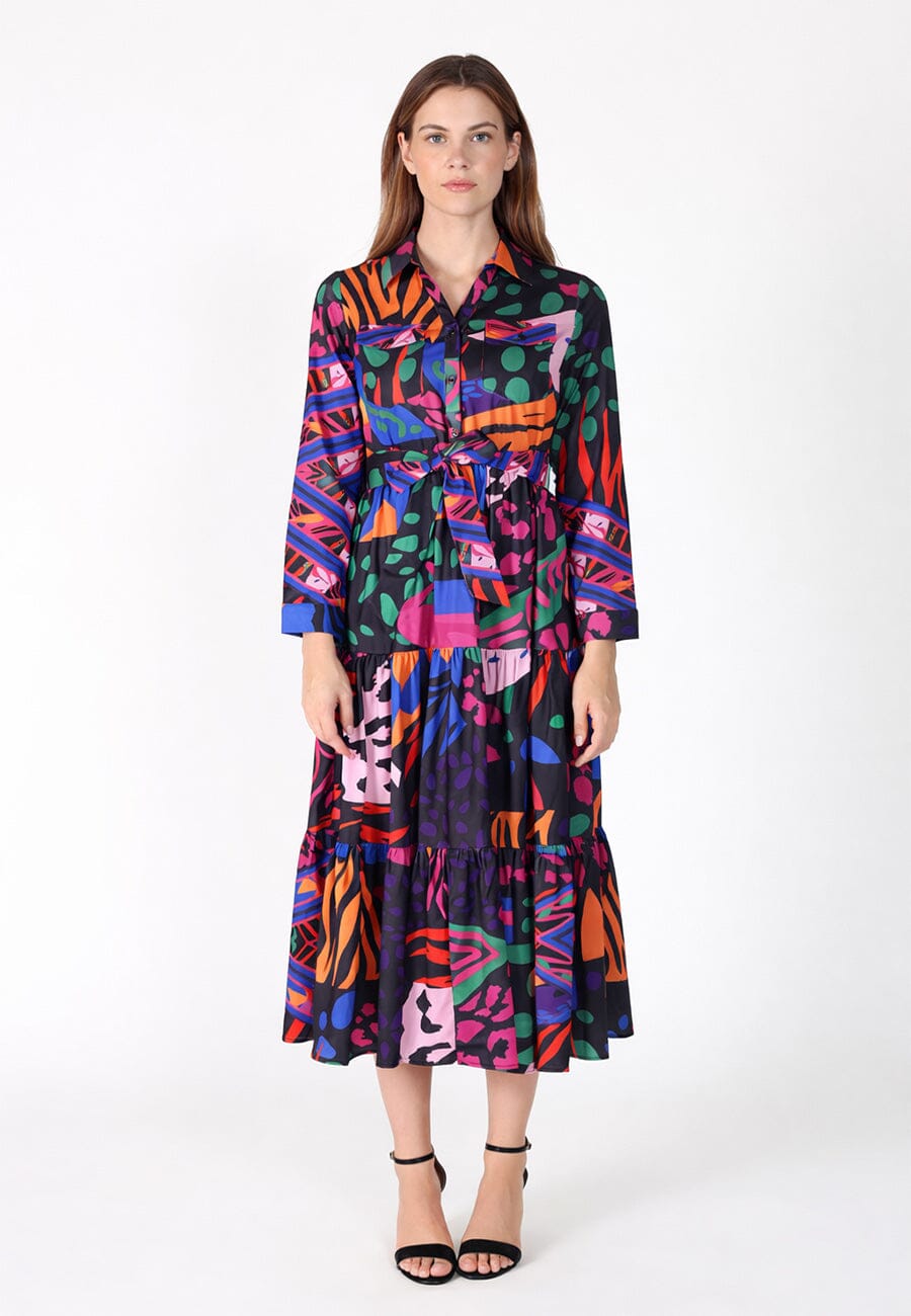 Abstract Print Full Sleeve Long Dress - Glamourous Grace