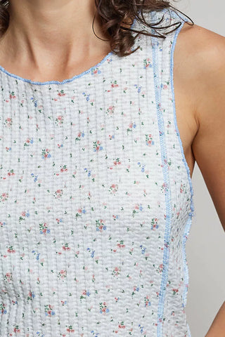 POL Seam detail Floral Round Neck Ribbed Tank - Glamourous Grace