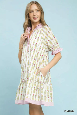 Umgee Striped Trim Floral Tiered Mini Dress - Glamourous Grace