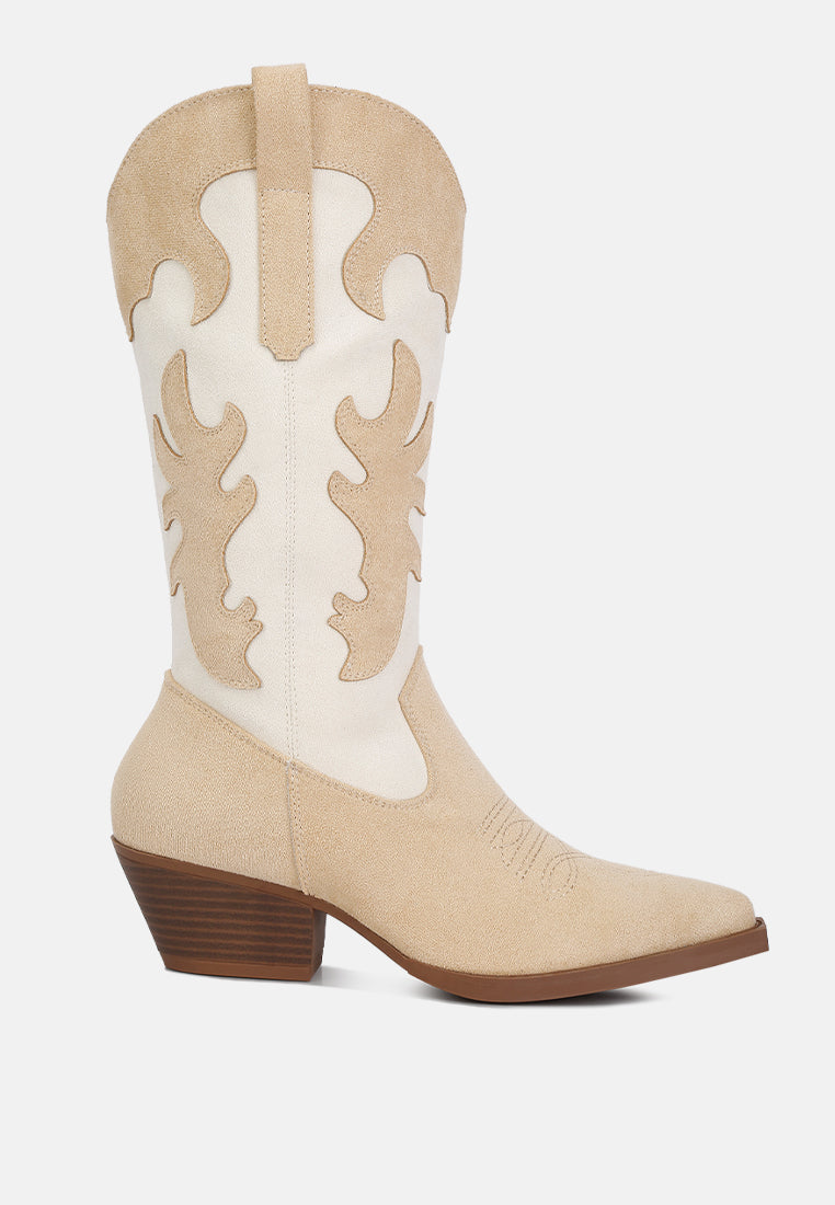 Adanna Micro Suede Patchwork Cowboy Boots - Glamourous Grace
