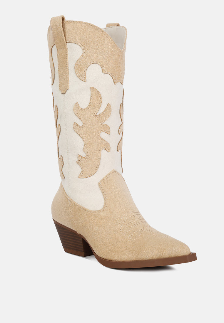 Adanna Micro Suede Patchwork Cowboy Boots - Glamourous Grace