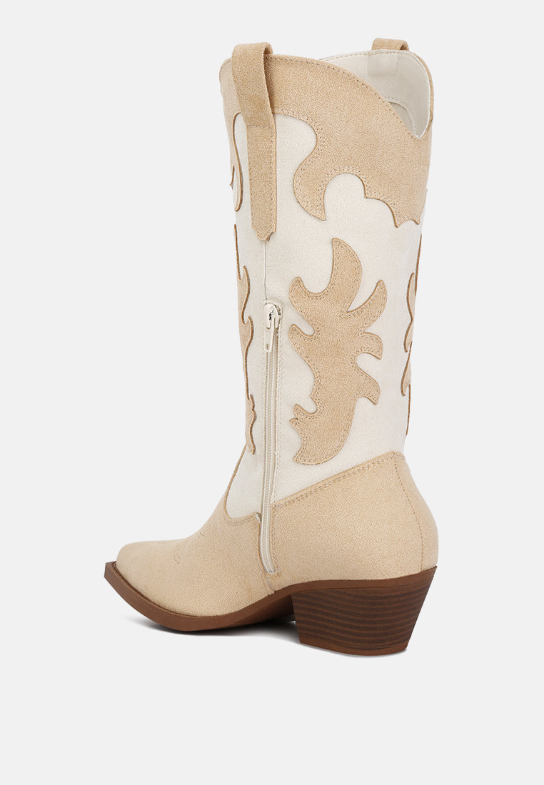 Adanna Micro Suede Patchwork Cowboy Boots - Glamourous Grace