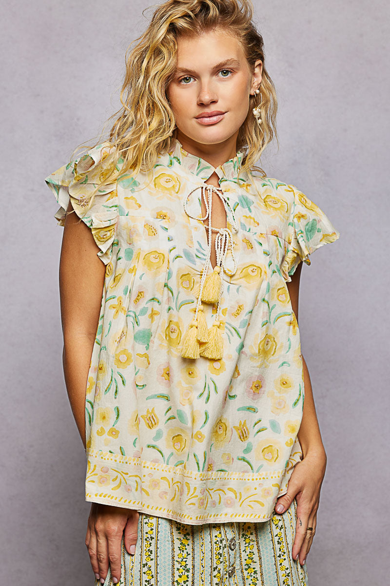 POL Tassel Tied Floral Flutter Sleeve Blouse - Glamourous Grace