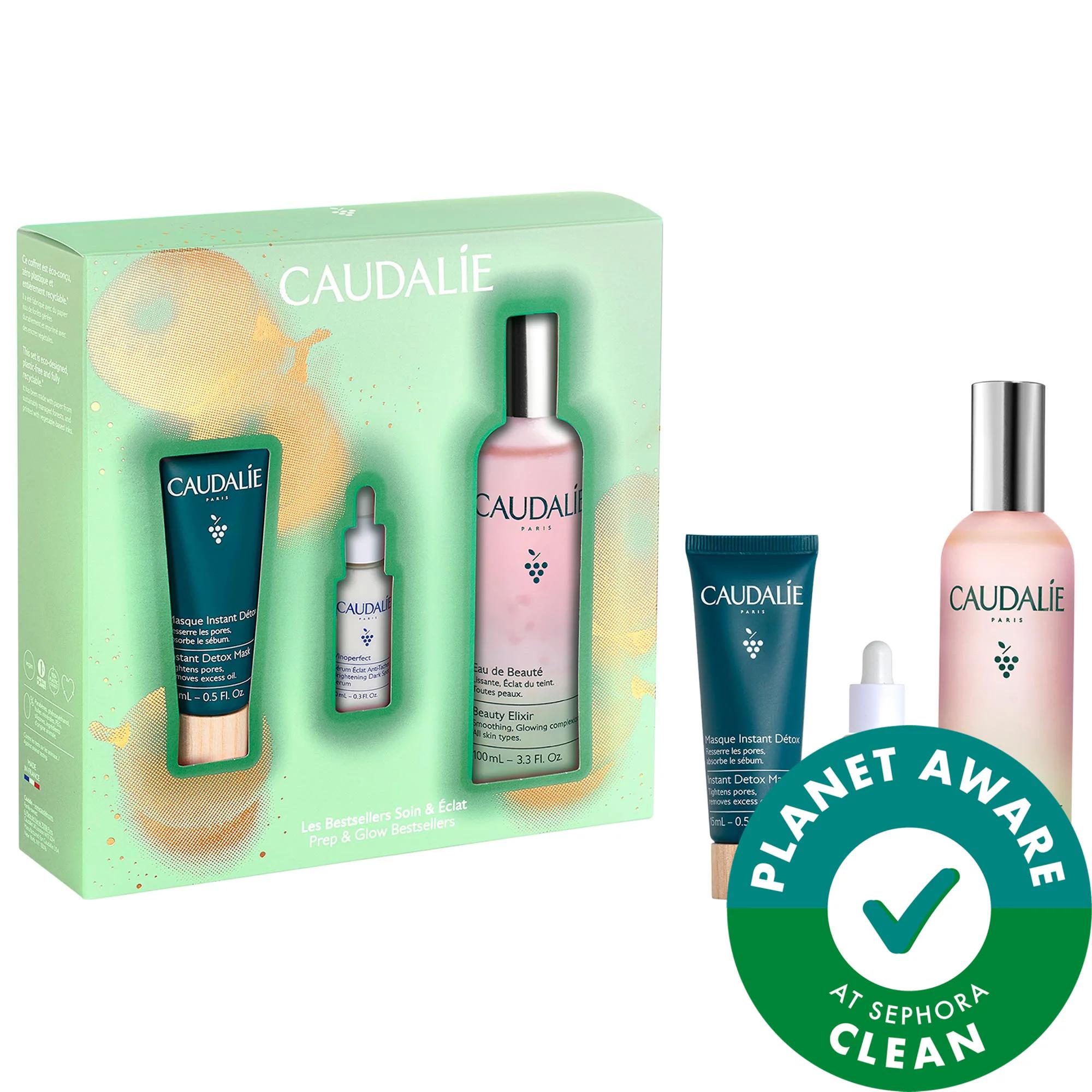 Caudalie Prep & Glow Best-Sellers Skincare Set: Visibly Tighten Pores, Reduce Dark Spots, Brightening Serum, Glowing Skin - Vegan & Cruelty-Free - Glamourous Grace