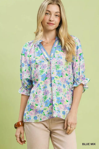 Umgee Mix Floral Print Ruffle Top - Glamourous Grace