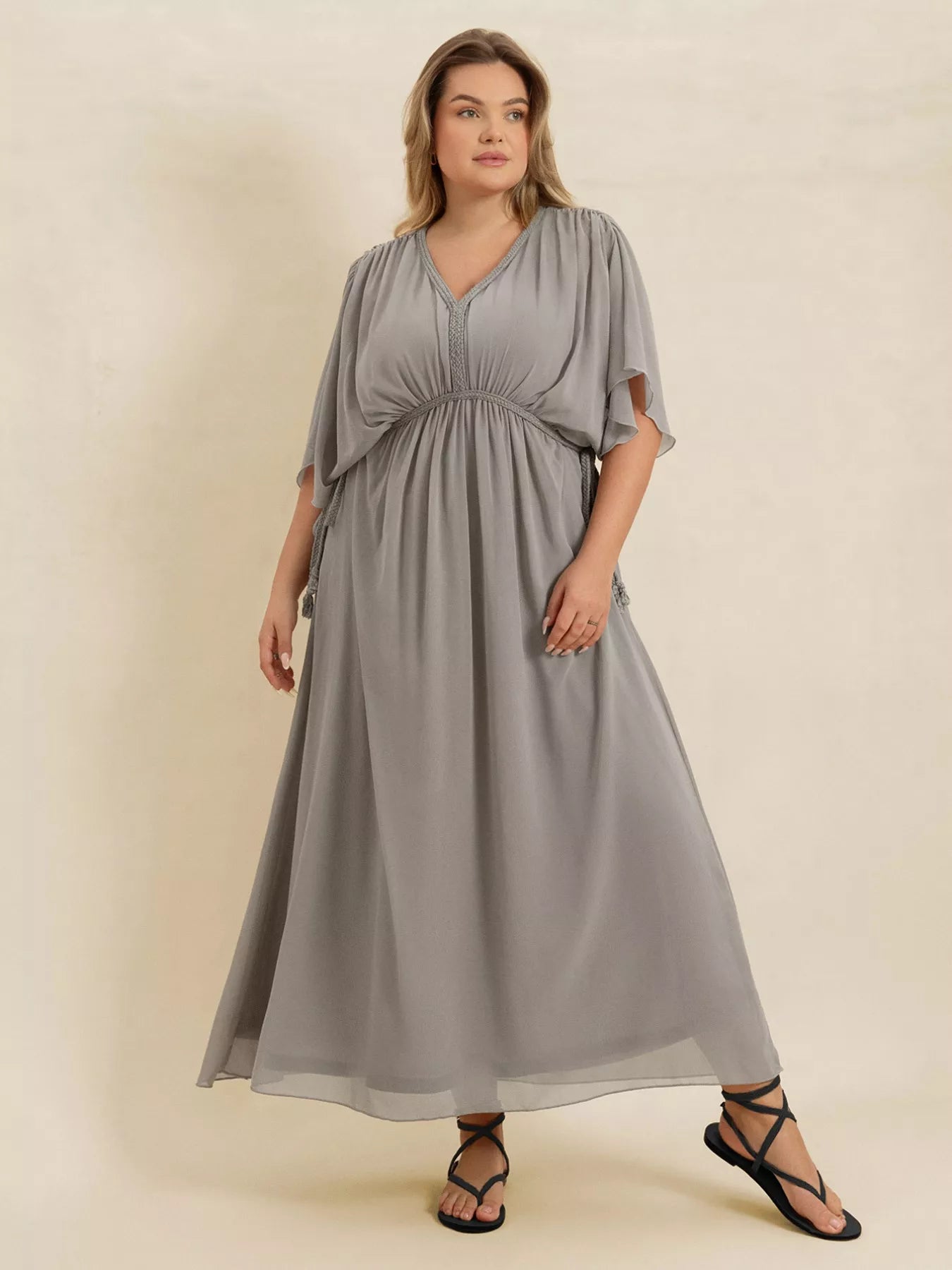Plus Size V-Neck Flutter Sleeve Dress - Glamourous Grace