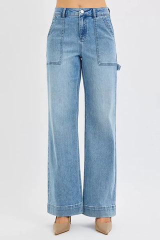 RISEN High Rise Straight Leg Jeans with Front Pockets