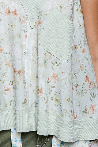 POL Floral V-Neck Tank with Front Pocket - Glamourous Grace