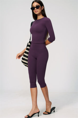The Natalia Half-Sleeve Top Capri Leggings 2-Piece Set