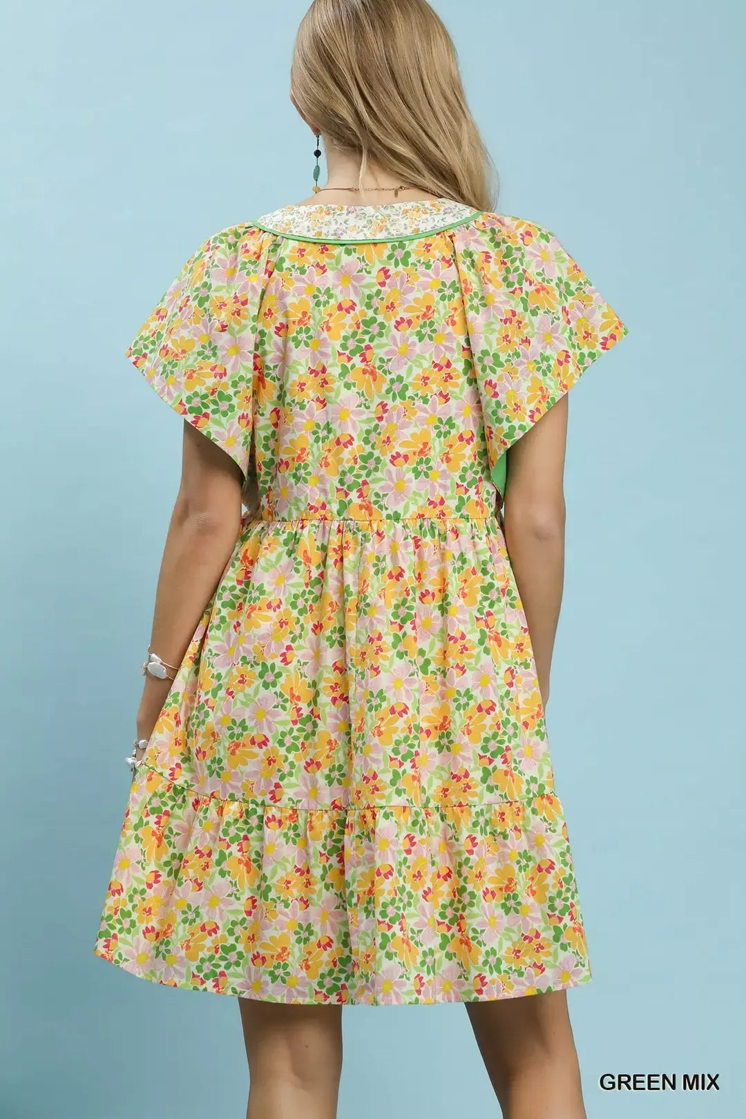 Umgee Mix Floral Tiered Mini Dress with Side Pockets - Glamourous Grace