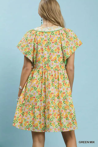 Umgee Mix Floral Tiered Mini Dress with Side Pockets - Glamourous Grace