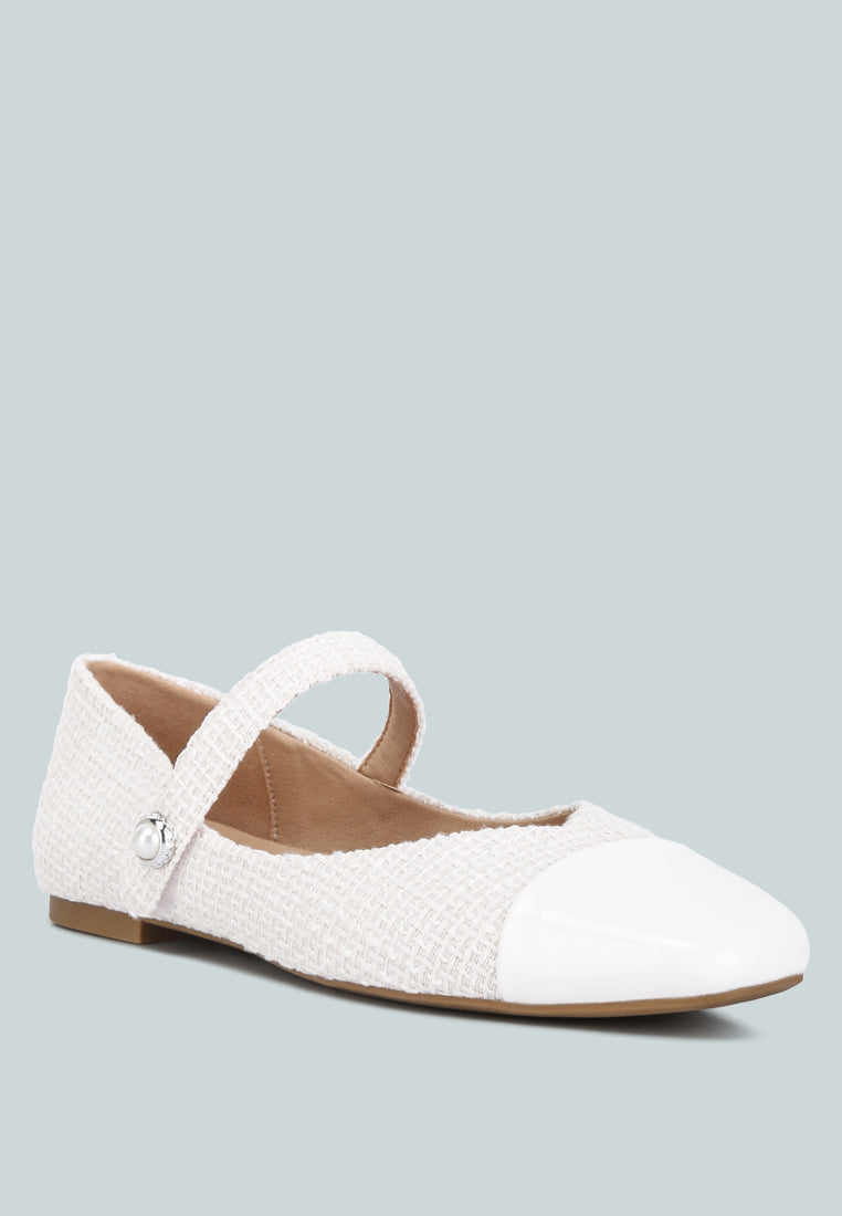 Albi Patent Toe Cap Tweed Mary Janes In White - Glamourous Grace