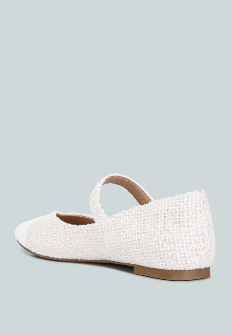 Albi Patent Toe Cap Tweed Mary Janes In White - Glamourous Grace