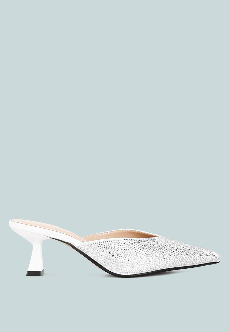 Aldora Rhinestones Embellished Satin Mules - Glamourous Grace
