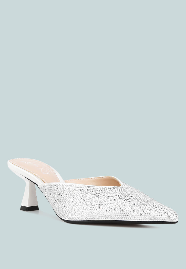 Aldora Rhinestones Embellished Satin Mules - Glamourous Grace