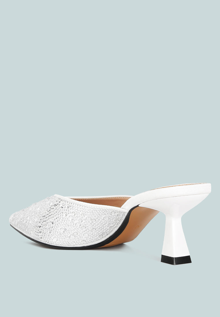 Aldora Rhinestones Embellished Satin Mules - Glamourous Grace