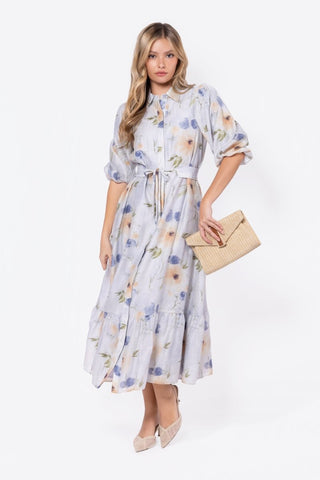 Alice Dress Short Sleeve (Beige/Purple)
