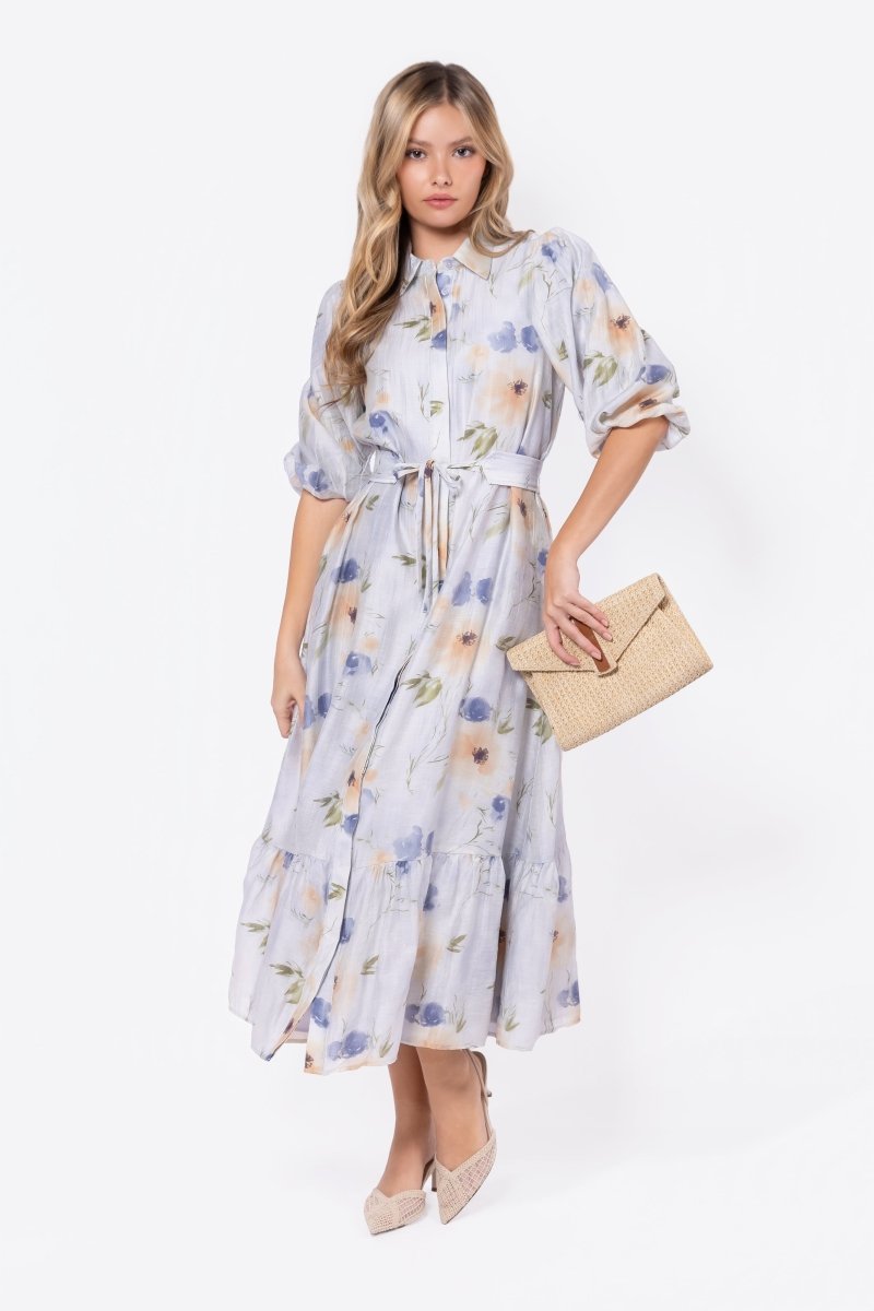 Alice Dress Short Sleeve (Beige/Purple) - Glamourous Grace