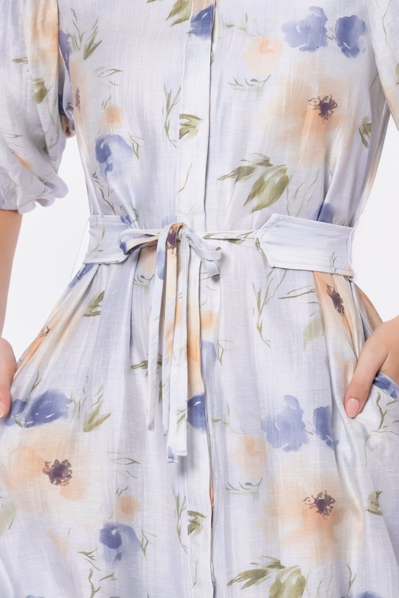 Alice Dress Short Sleeve (Beige/Purple) - Glamourous Grace
