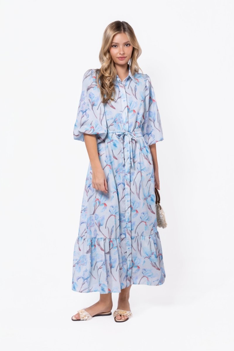 Alice Dress Short Sleeve (Blue Flower) - Glamourous Grace