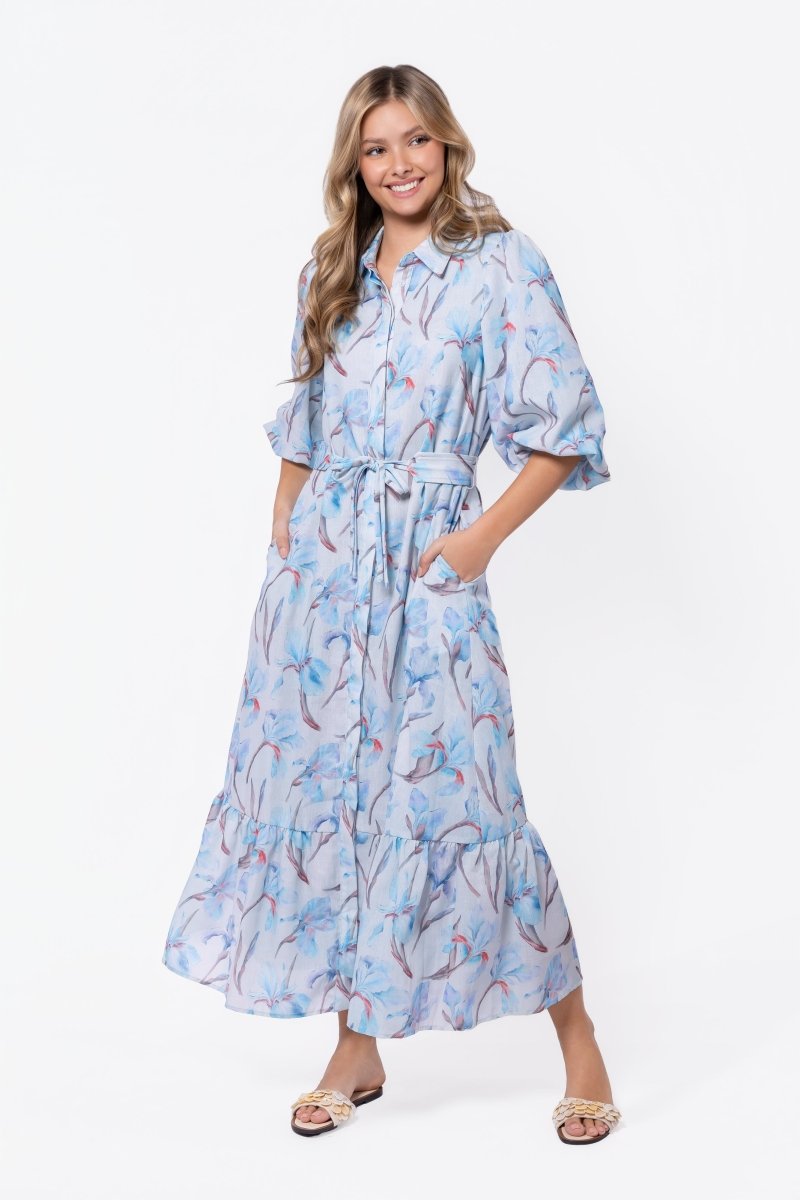 Alice Dress Short Sleeve (Blue Flower) - Glamourous Grace