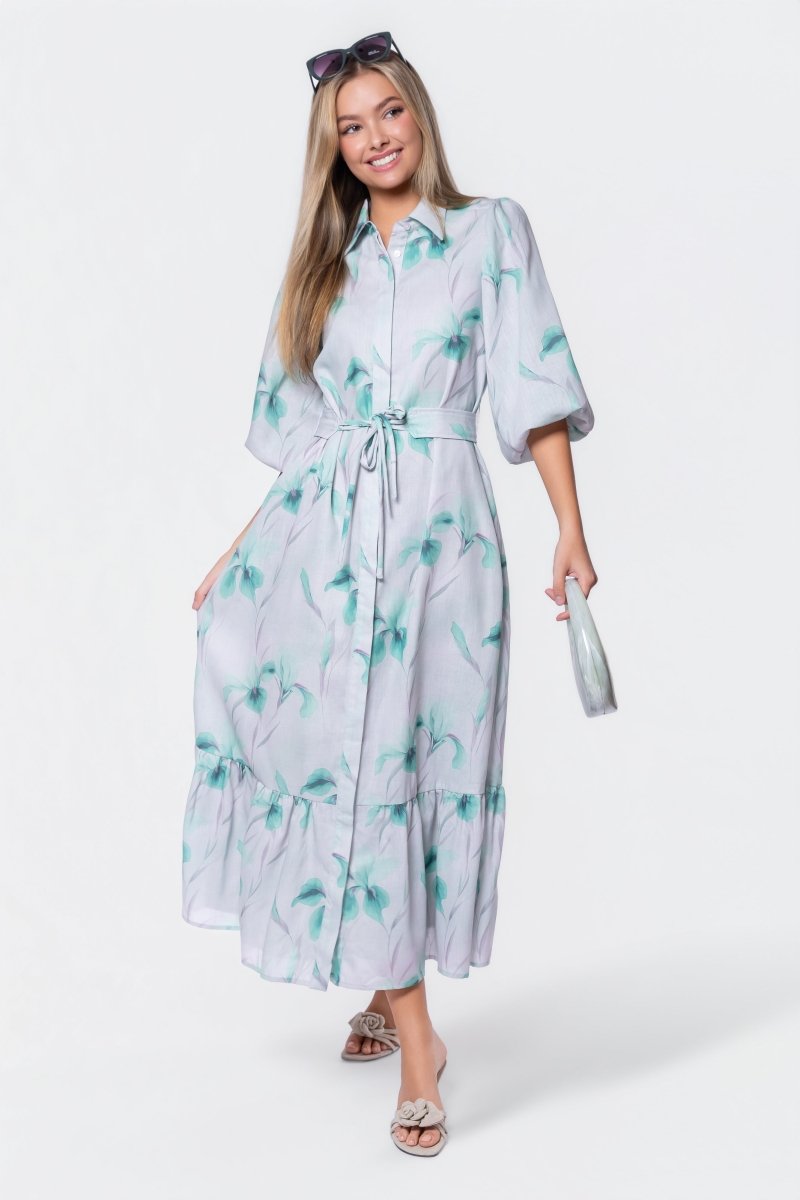 Alice Dress Short Sleeve (Green Flower) - Glamourous Grace