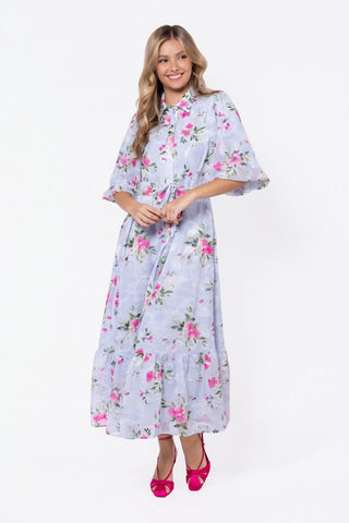 Alice Dress Short Sleeve (Light Blue Flower)