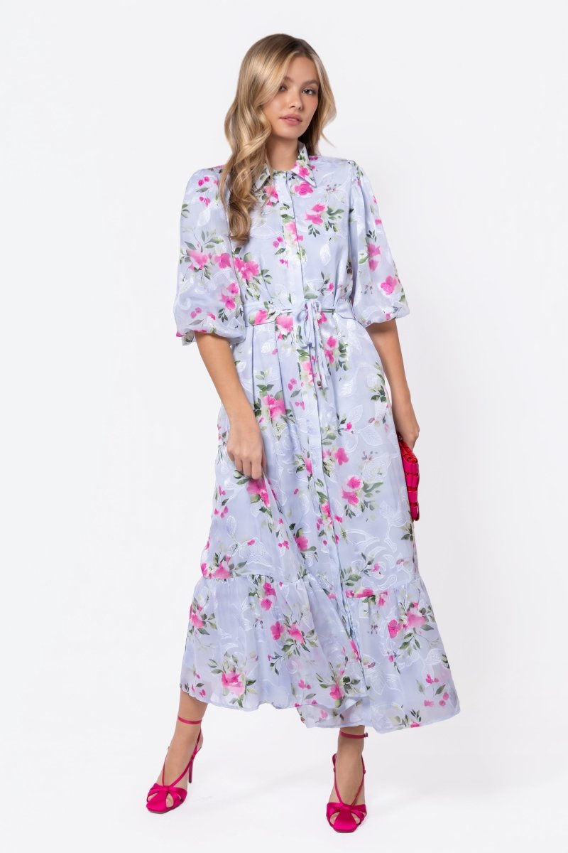 Alice Dress Short Sleeve (Light Blue Flower) - Glamourous Grace