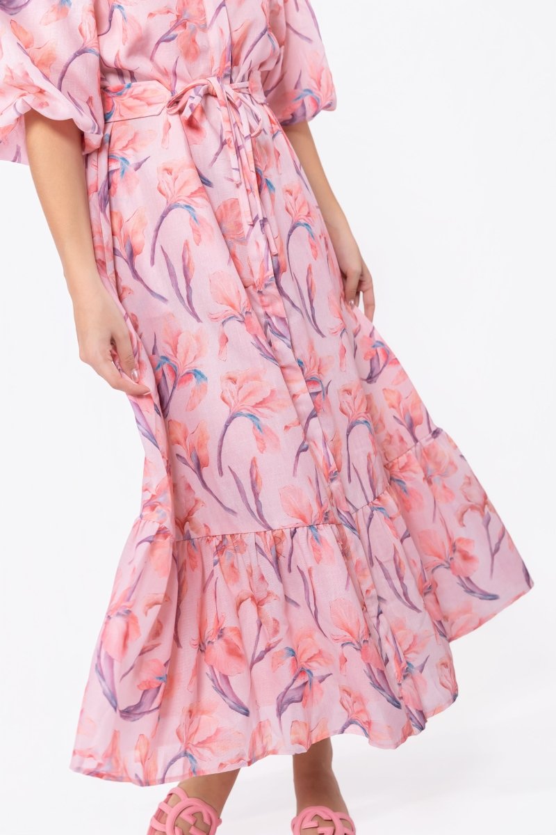 Alice Dress Short Sleeve (Peach Flower) - Glamourous Grace