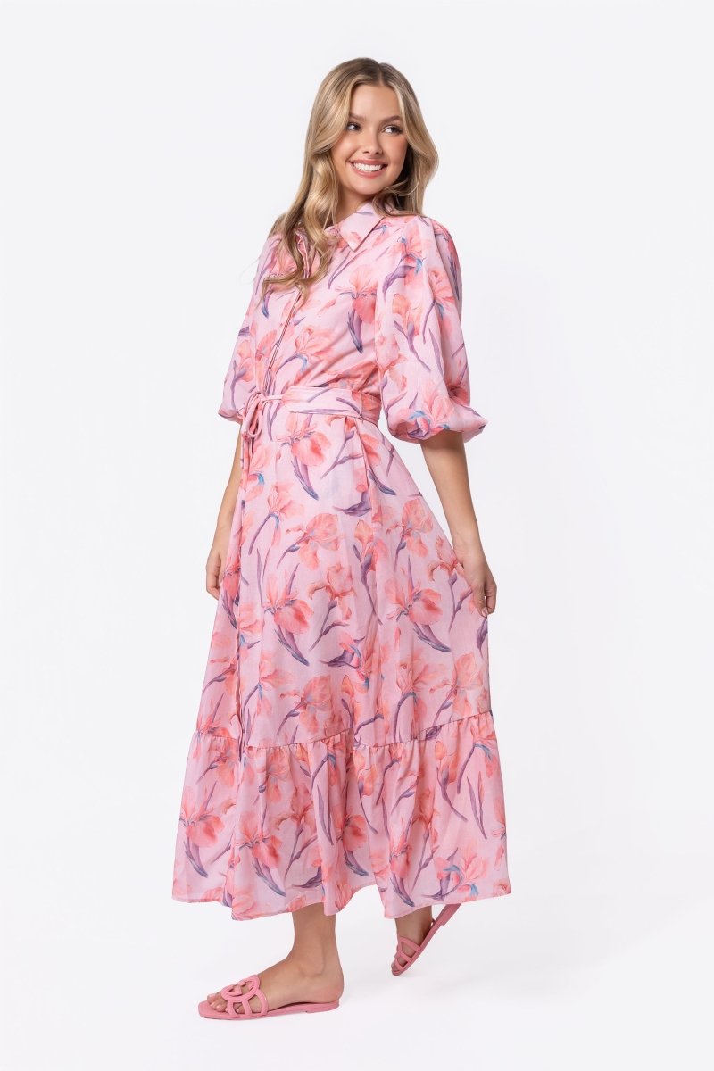Alice Dress Short Sleeve (Peach Flower) - Glamourous Grace