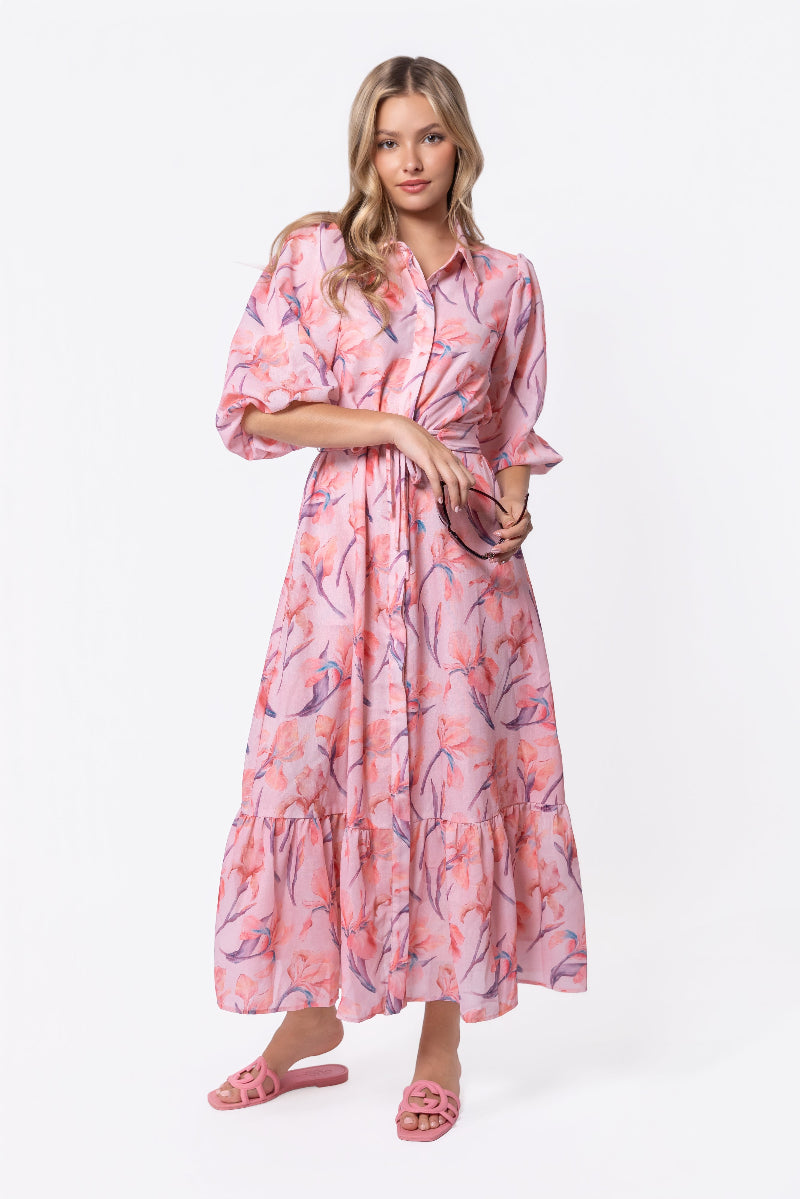Alice Dress Short Sleeve (Peach Flower) - Glamourous Grace