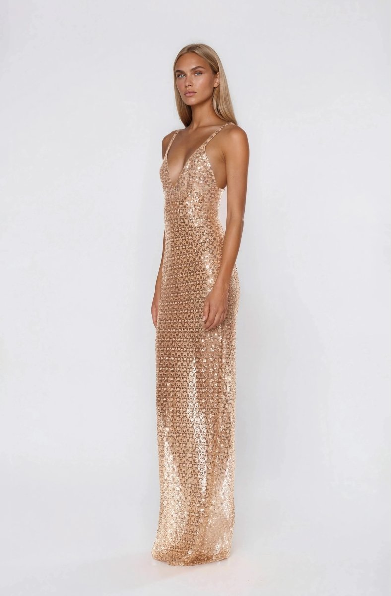 Allegra Sequin Maxi Dress - Gold (Final Sale) - Glamourous Grace